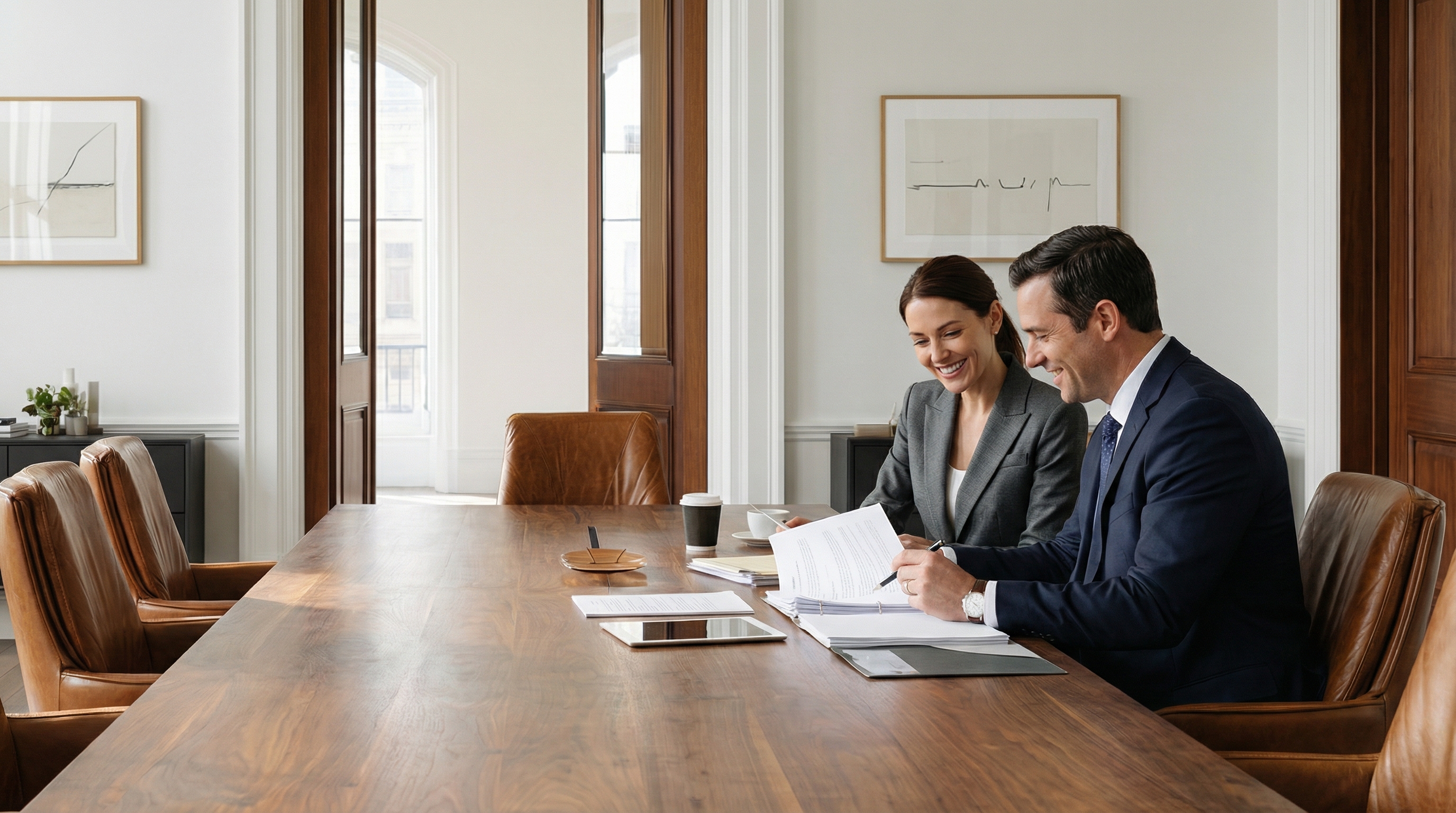 Senior attorneys reviewing documents in a conference room